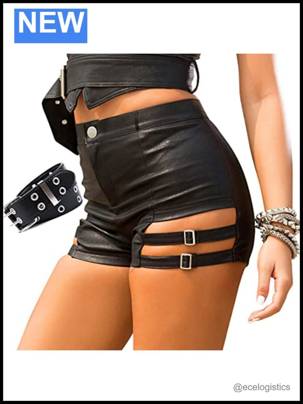 Women's High Waist Faux Leather Asymmetrical Mini Bodycon Dance Shorts